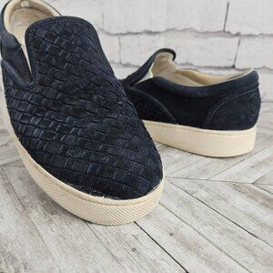 Bottega Veneta Mens 9 Black Leather Woven Slip-On Sneakers Italy Made